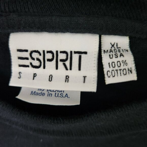Esprit  Vintage 90s Sport T Shirt Single Stitch XL Black Crew Spell Out Logo USA - Picture 3 of 14